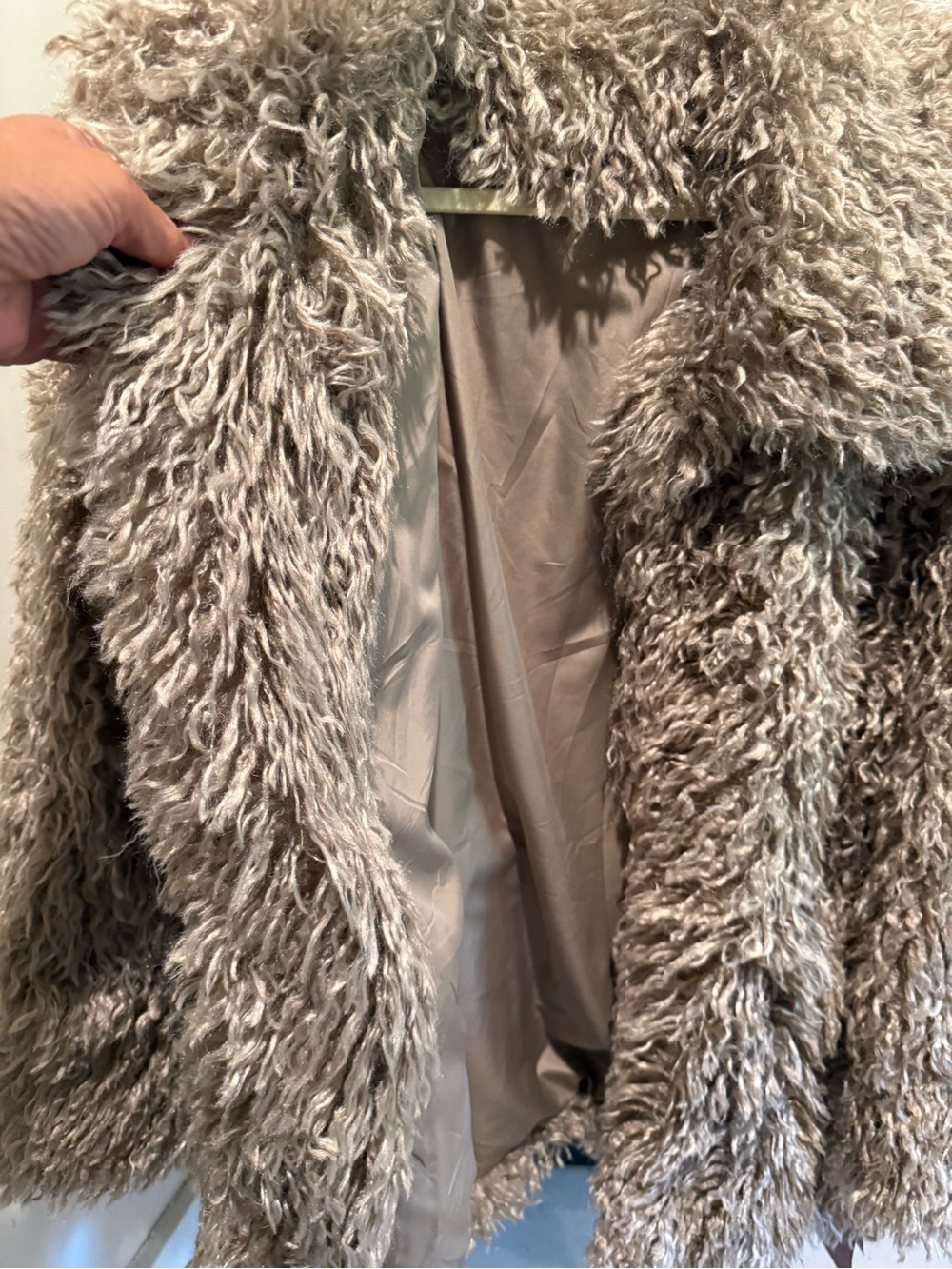 Women's Taupe Faux Fur Shag Coat - Picture 3 of 6